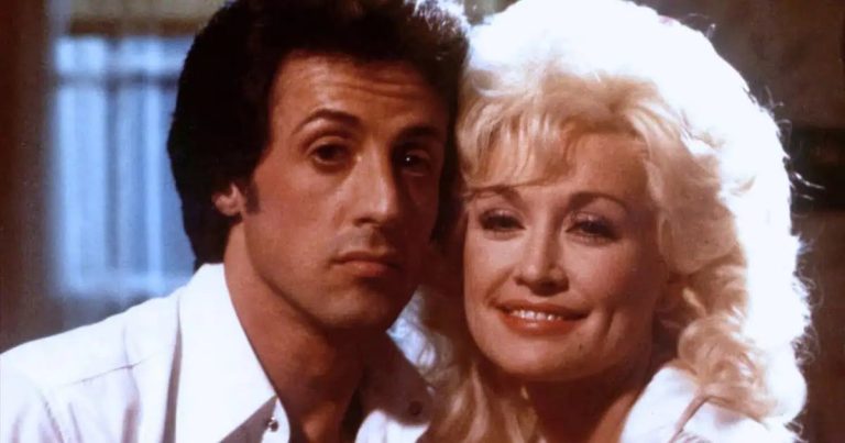 Sylvester Stallone and Dolly Parton in the 1984 film Rhinestone
